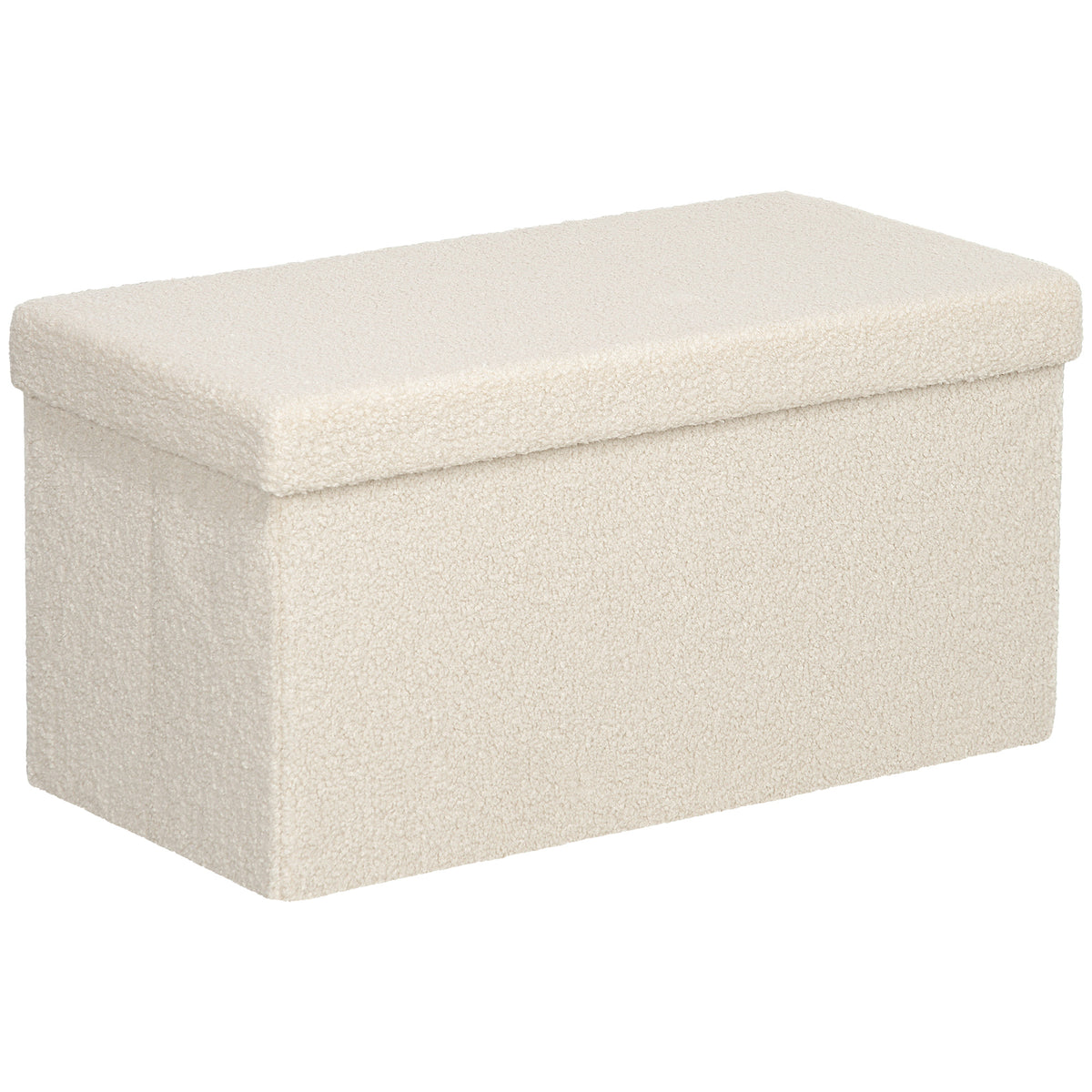 Banc de Rangement 84 L, Pouf Pliable Rembourré en Peluche Teddy, Bout de Lit, Charge 120 kg, 76 x 38 x 38 cm, Crème-0
