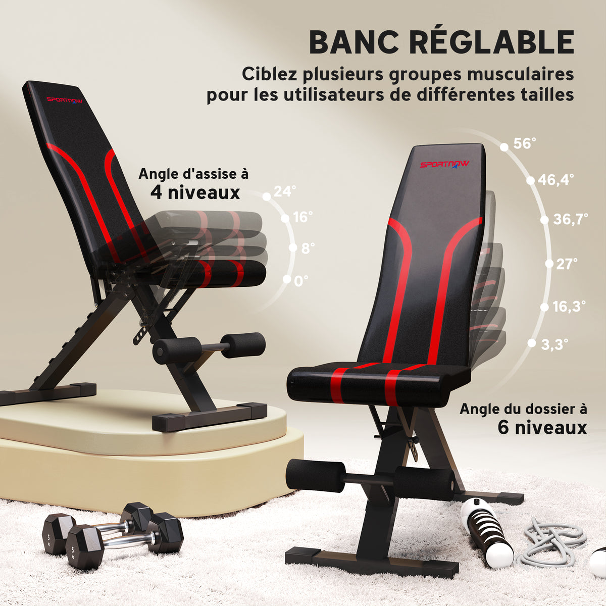 Banc de musculation pliable inclinable, banc réglable pour l'entraînement complet 82 x 35 x 42,5-107 cm acier noir-3