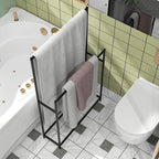Porte serviettes sur pied sèche serviette 2 niveaux en métal pour la salle de bain, dim. 66l x 20P x 110H cm, noir-7
