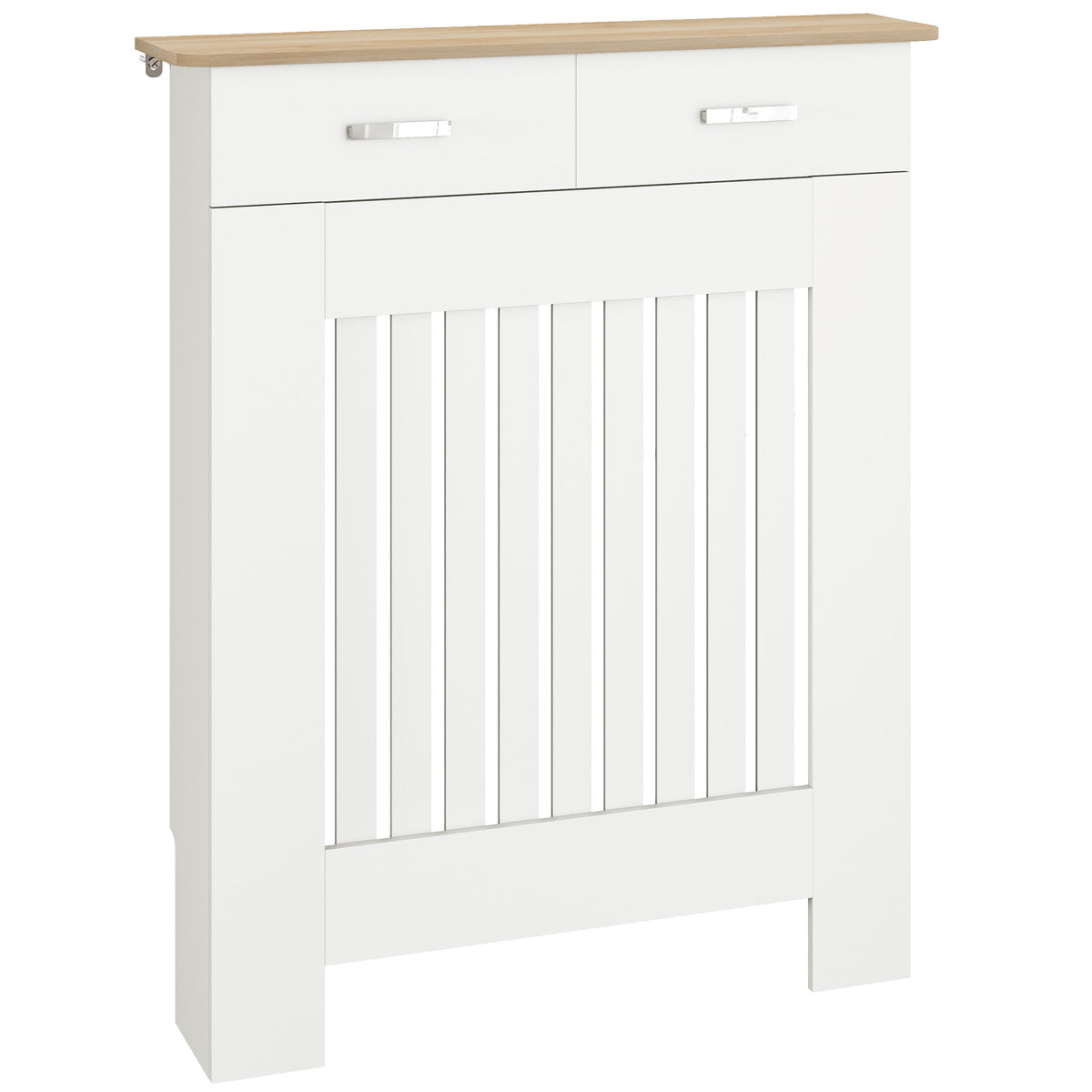 Cache-radiateur avec tiroir de rangement, meuble cache-radiateur en bois à lattes verticales, 78 x 19 x 97 cm, blanc-0