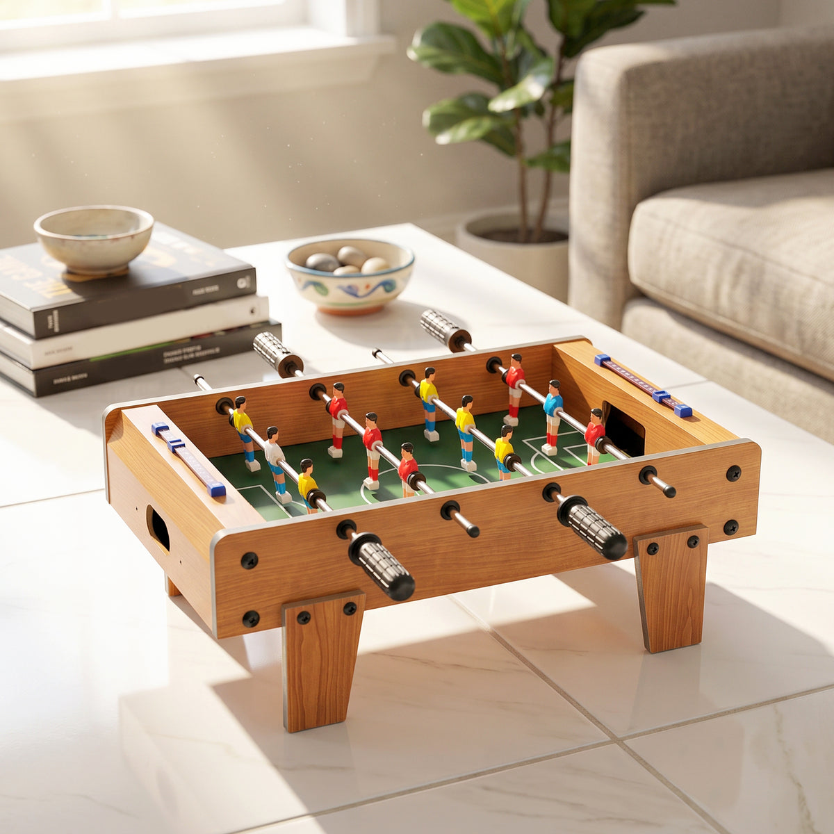 Mini Babyfoot Jeu de Table Baby-Foot Panneaux de Score et 2 Balles 50,6x50,5x18cm Finition Bois Naturel-1