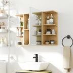 Armoire murale salle de bain avec miroir, meuble salle de bain avec étagères ouvertes, 80 x 20 x 59 cm, bois naturel-7
