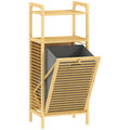 Meuble de rangement en bambou meuble de salle de bain étagère panier à linge basculant 40x30x95cm effet bois naturel-0