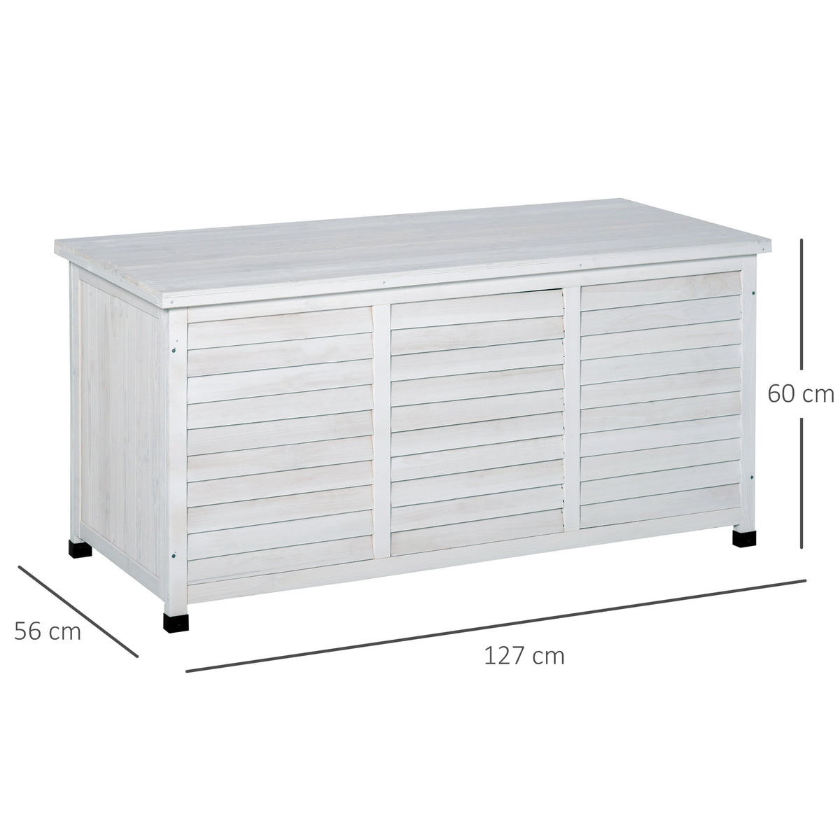 Coffre de rangement extérieur malle de rangement en bois 283L 2 chaînes 127 x 56 x 60 cm blanc-2