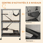 Cage pour rongeurs Multifonction 4 Plateformes 3 rampes 4 Portes dim. 80L x 52l x 128H cm acier Gris argenté Noir-5