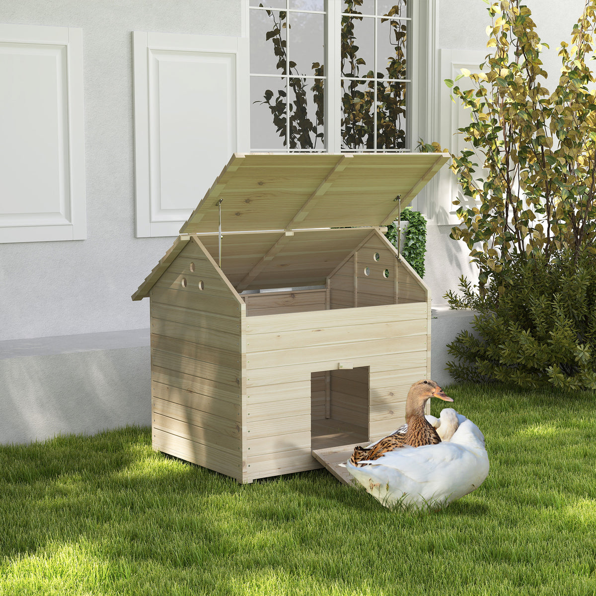 Abri pour canards maison pour canards avec toit ouvrant ventilation et porte-rampe 100 x 82,5 x 91 cm bois naturel-9