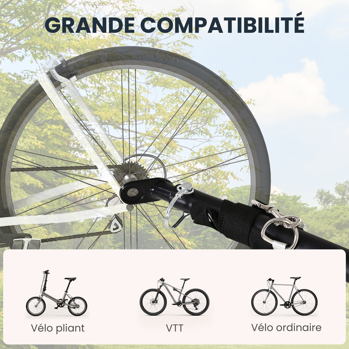 Remorque vélo remorque de transport pour vélo 70L 139L x 71,5l x 49H cm barre d'attelage universelle acier noir-7