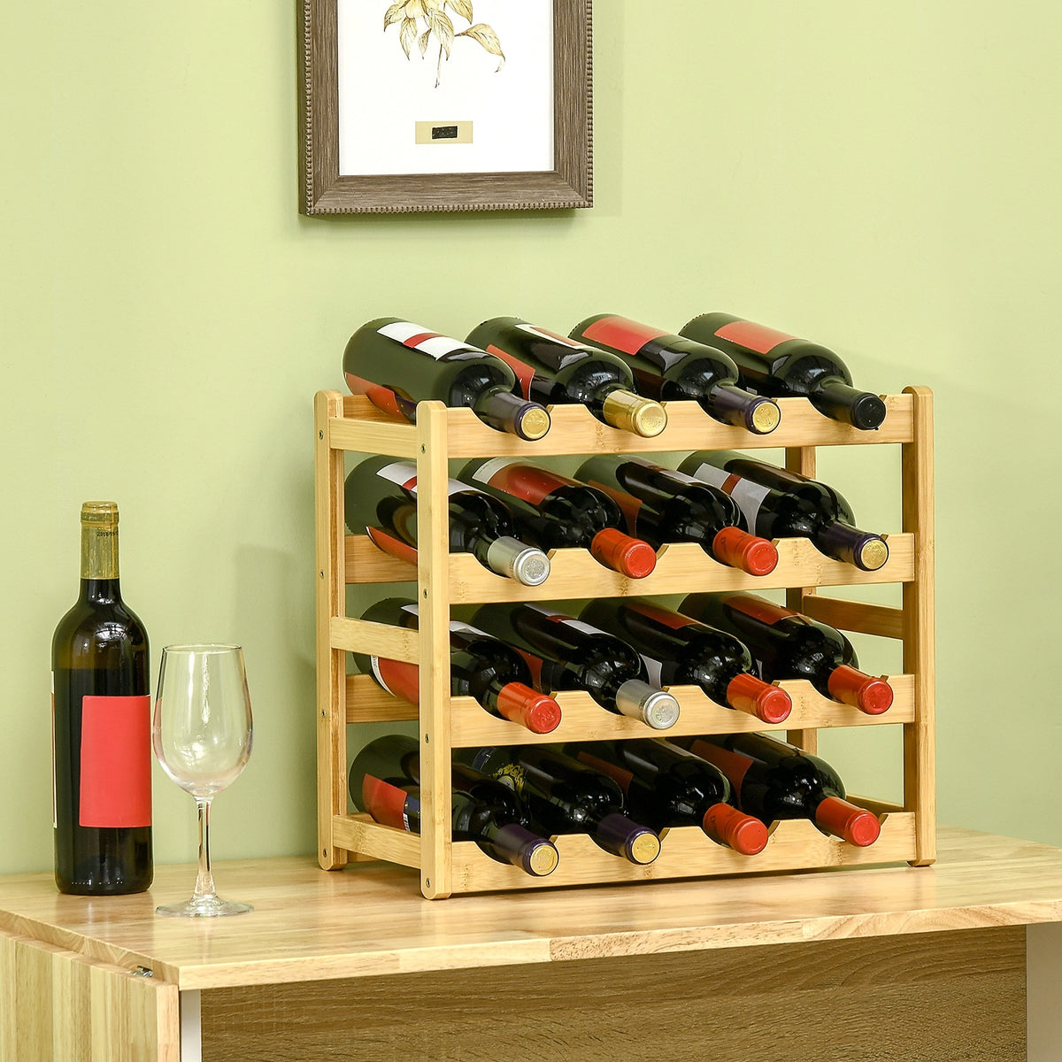 Range-bouteilles casier porte-bouteilles en bois de bambou 4 niveaux 16 bouteilles 43 x 23,5 x 38 cm bois naturel-1