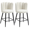 Lot de 2 chaises hautes tabourets de bar avec repose-pieds acier tissu effet laine bouclée hauteur 65 cm crème noir-0