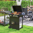 Barbecue gaz 3+1 brûleurs en acier, puissance 9,5 kW, barbecue de jardin 2 grilles étagères latérales, 2 roues, noir-1