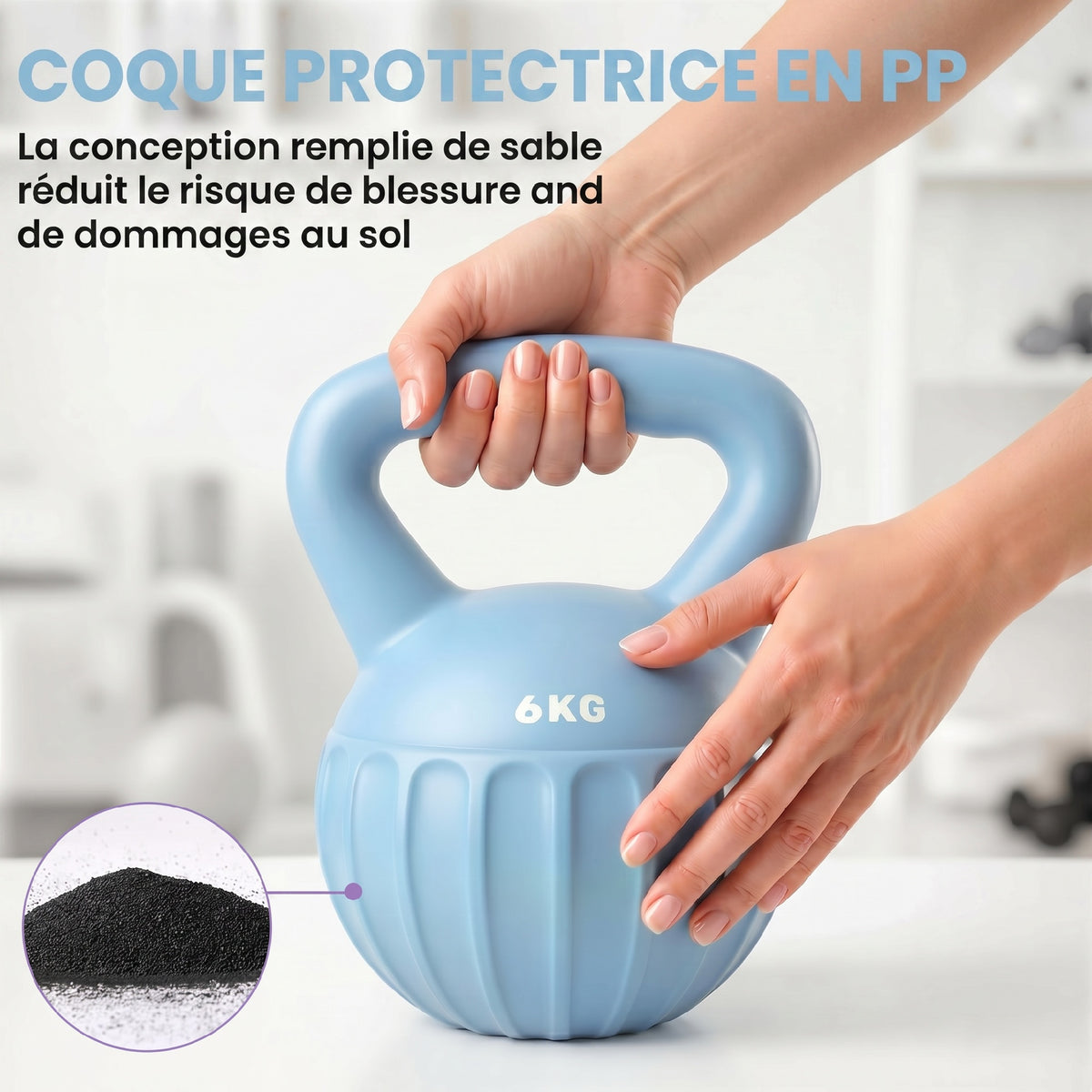Kettlebell 6 kg, Haltère avec Poignée Antidérapante, Haltère à Boule, Musculation, Entraînement, pour Gym, Bleu-4