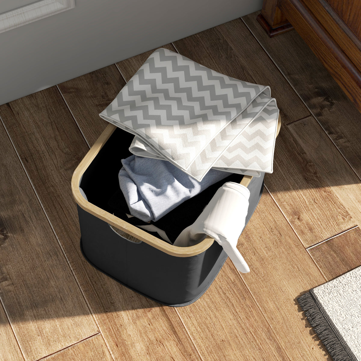 Panier à linge pliable 36 L corbeille linge sale avec poignées rainurées pour salle de bain chambre à coucher buanderie-5