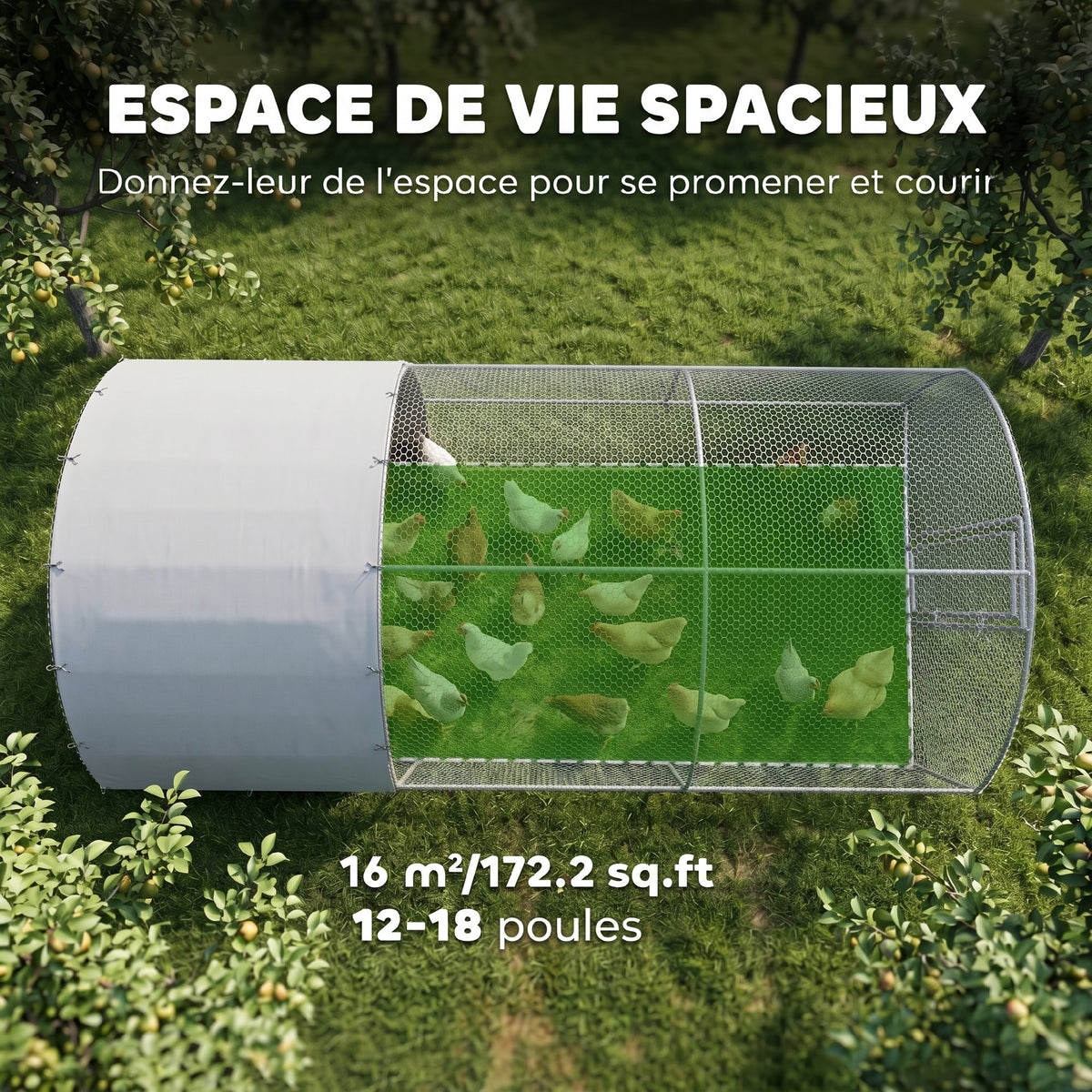 Grand enclos poulailler 15,96 ㎡ parc grillagé toit anti-UV porte verouillable 2,8 x 5,7 x 1,97 m argenté-3