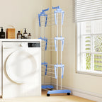 Séchoir étendoir à linge sur roulette pliable ailes latérales intérieure et extérieure 73 x 64 x 177 cm bleu argent-8
