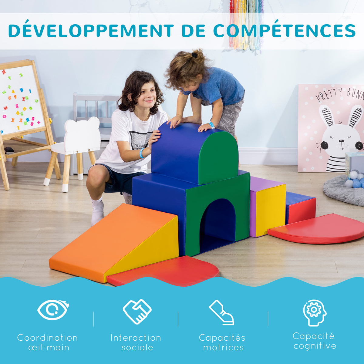 7PCS Parcours motricité bébé, jouet escalade, mousse blocs construction revêtement âge préscolaire, multicolore-3