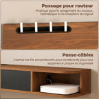 Meuble TV Suspendu, Meuble Télé pour Téléviseur jusqu'à 60 Pouces, Tiroir Rabattable, 2 Étagères, 140x24x16cm, Noyer-5