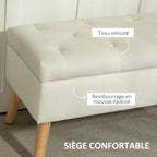 Banc de rangement coffre de rangement tissu effet velours pieds en bois charge max. 120 kg 80 x 35 x 42 cm, crème-4