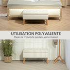 Banc de rangement coffre de rangement tissu effet velours pieds en bois charge max. 120 kg 80 x 35 x 42 cm, crème-6