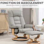 Fauteuil de relaxation inclinable avec repose-pied, pivotant, cadre en bois , revêtement synthétique gris-5