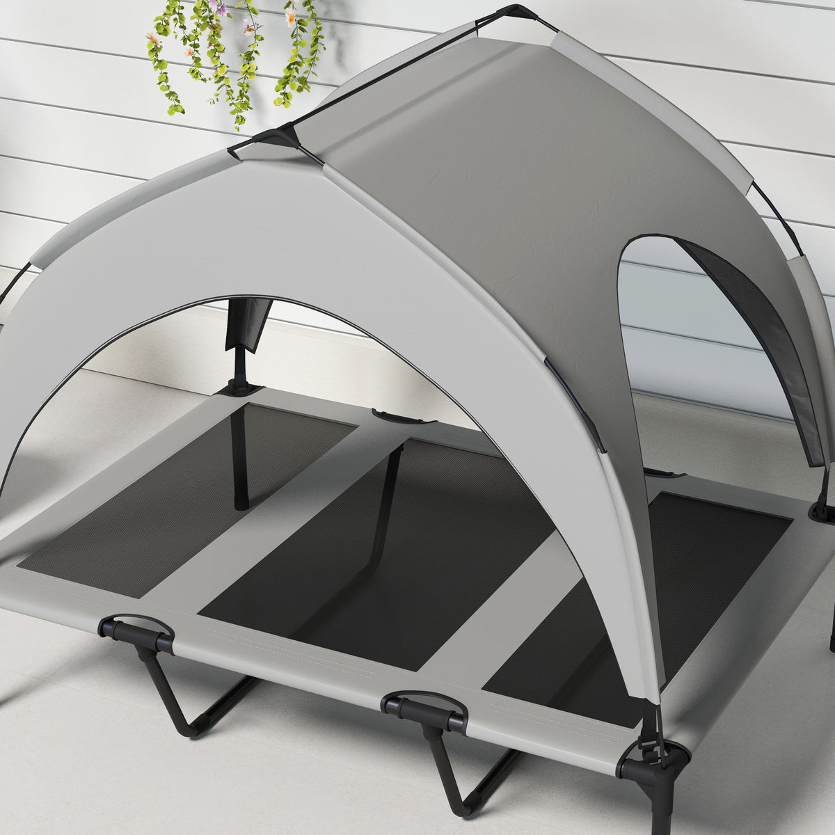 Lit pour chien chat sur pieds grand confort velum anti-UV oxford sac de transport inclus106 x 76 x 94 cm gris-7