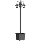 Lampadaire Extérieur sur Pied à 3 Têtes avec Bac à Fleurs, Capteur Automatique Crépuscule à L'aube, 52x52x185cm, Noir-0