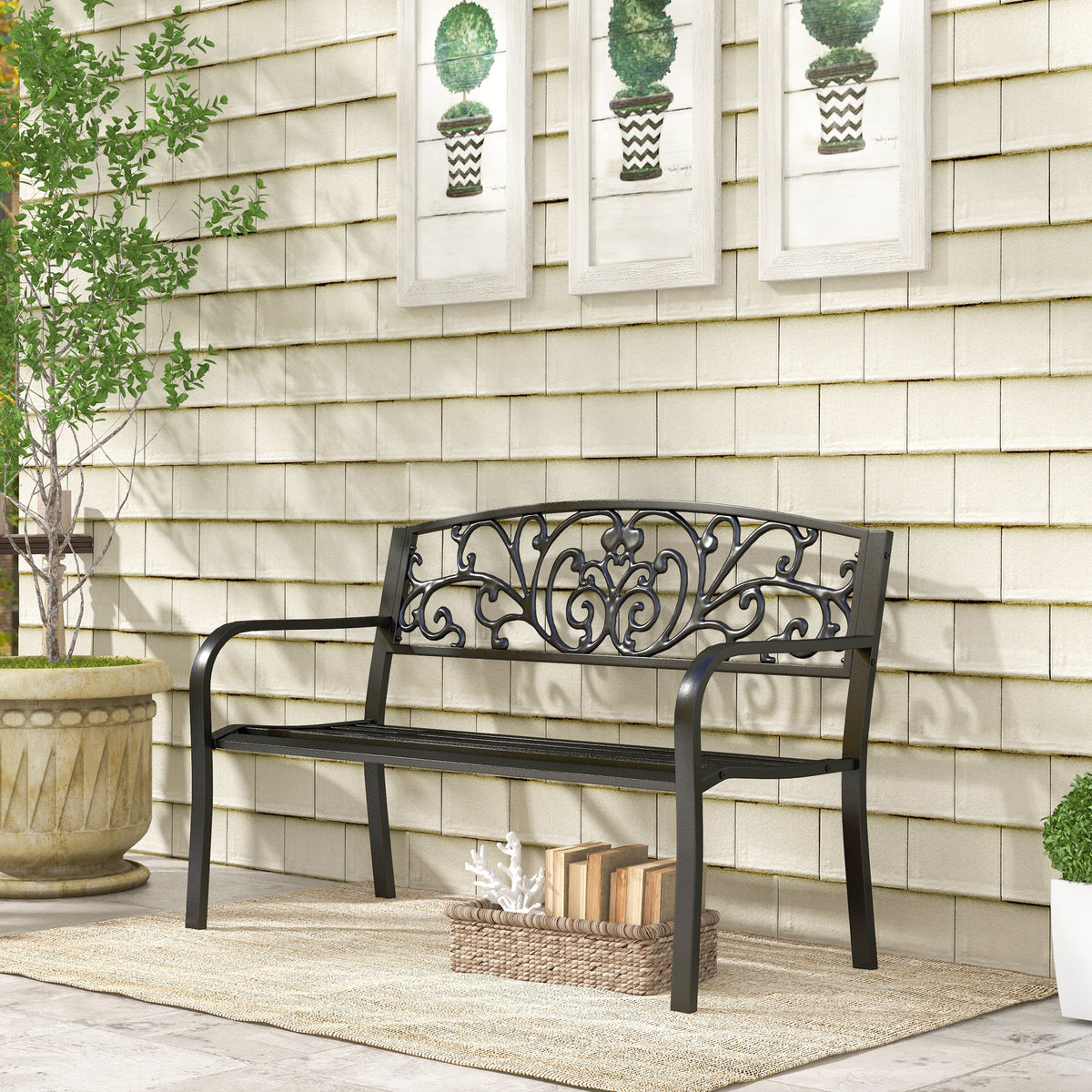 Banc de Jardin terrasse en Acier Fonte Noir 2 Places 127 x 60 x 87 cm Charge Max 240 Kg-7