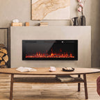 Cheminée Électrique Encastrable Murale ou à Poser 3 en 1 Cheminée Décorative Extra-Plat 900W/1800W Effet Flamme 3D Noir-9