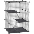 Enclos pour petits animaux, cage à lapin modulable 3 niveaux, 39 panneaux avec rampes, en métal, 70 x 70 x 105 cm, noir-0