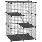 Enclos pour petits animaux, cage à lapin modulable 3 niveaux, 39 panneaux avec rampes, en métal, 70 x 70 x 105 cm, noir-0