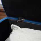 Pouf de Rangement Coffre 2 en 1 - Pouf capitonné Demi-Cercle - Pieds Bois hévéa Noir revêtement Velours Bleu-7