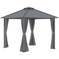 Tonnelle de jardin pour terrasse avec 4 parois latérales double toit protection solaire 3 x 3 m gris-0