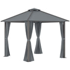 Tonnelle de jardin pour terrasse avec 4 parois latérales double toit protection solaire 3 x 3 m gris-0