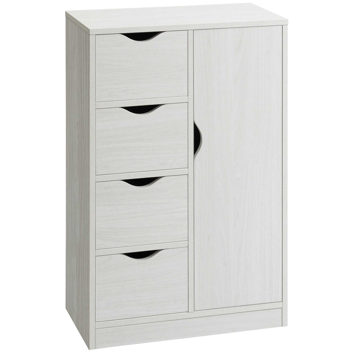 Meuble de rangement buffet commode moderne 1 placard et 4 tiroirs - en bois - pour salon, cuisine, entrée, salle à manger - blanc-0