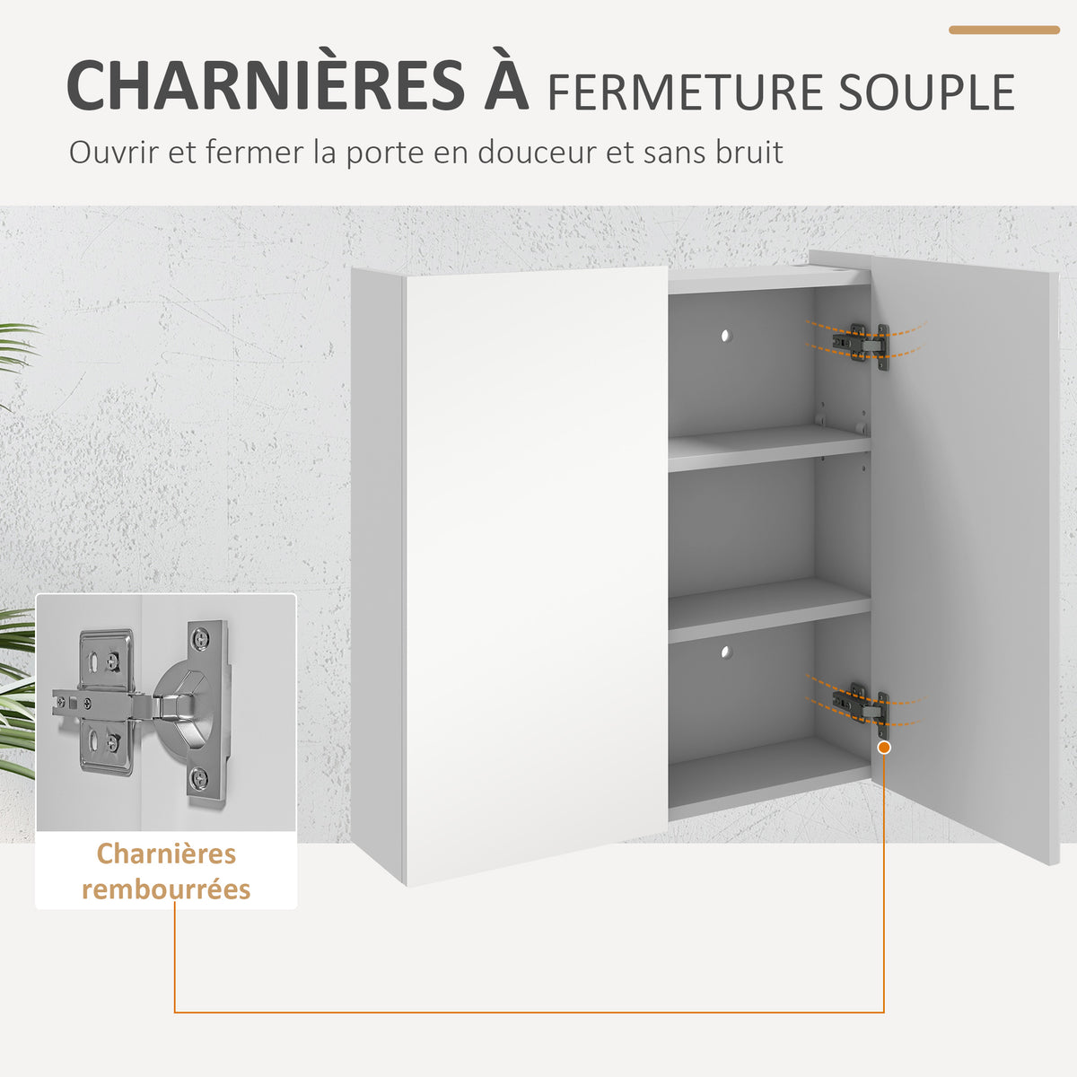 Armoire murale de salle de bain miroir placard de rangement 2 portes 3 niveaux étagère réglable 60 x 15 x 60 cm blanc-6