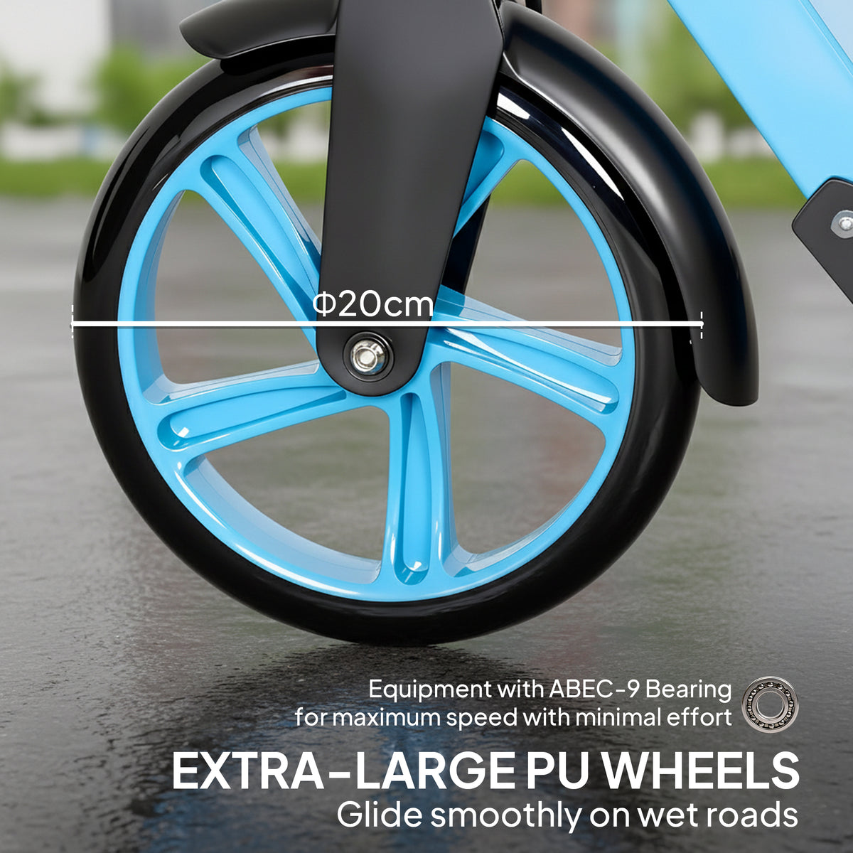 Trottinette Pliable pour Adultes 14+ Ans, Guidon Réglable, Grandes Roues, Amortisseur, Aluminium, 91,5x36,5x104cm, Bleu-7
