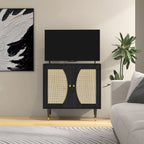 Buffet de cuisine meuble de rangement design bohème double portes avec 2 niveaux, façade en rotin 80 x 38 x 79 cm noir-7