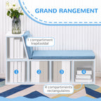 Bibliothèque banc 2 en 1 avec 5 compartiments de rangement et 2 coussins 108 x 30 x 60 cm blanc bleu-4