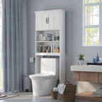 Meuble WC dessus de toilette armoire de rangement de salle de bain avec niches placard à double porte étagère réglable-9