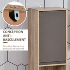 Meuble colonne salle de bain à 6 niveaux, meuble de rangement étroit avec 2 portes, 2 compartiments ouverts et étagère réglable, pour toilette, petits espaces, 30 x 24 x 170 cm gris et chêne-6