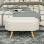 Banc de Rangement, Bout de Lit Rembourré en Peluche Teddy avec Couvercle et Pieds en Bois, 82 x 41 x 45 cm, Blanc-6