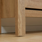 Meuble à chaussures étagère à chaussures armoire 3 portes abattants effet cannage rotin - en bois bois naturel-8