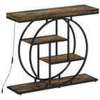 Console meuble avec éclairage LED 100 cm, table console à 4 niveaux avec étagères ouvertes, marron rustique et noir-0
