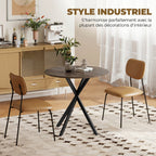 Table à manger ronde pour 2 personnes avec plateau aspect bois et piètement croisé en acier, marron-4
