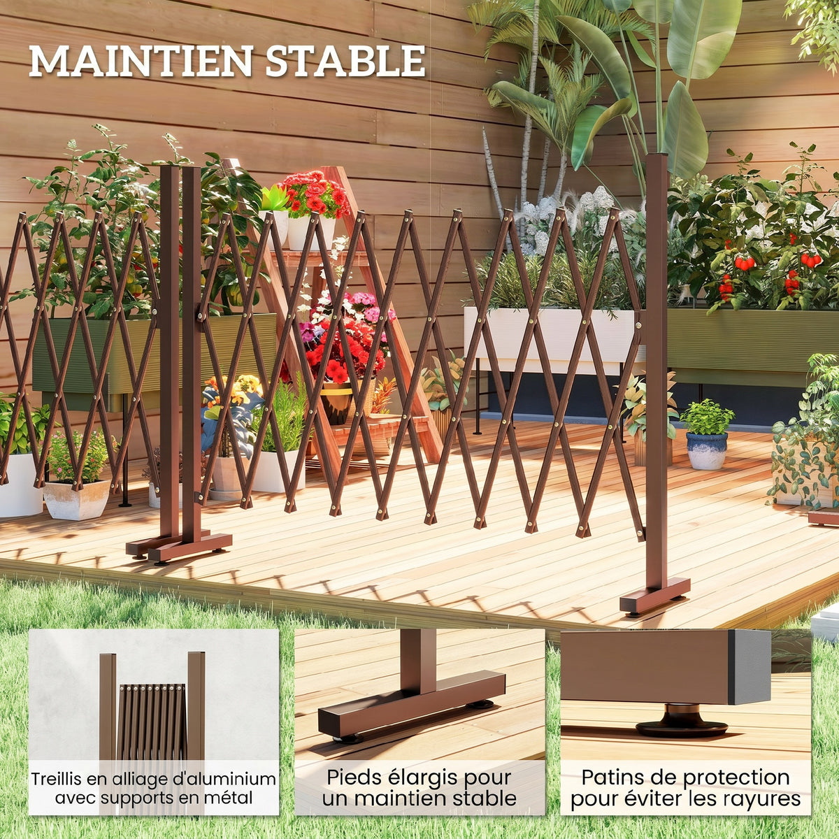 Barrière Extensible rétractable barrière de sécurité 250L x 31l x 104H cm alu métal Chocolat-4