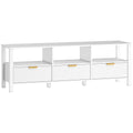 Meuble TV 152 cm, meuble télé pour téléviseur 65 pouces avec 3 tiroirs et 3 étagères ouvertes, 152x39,5x50cm, blanc-0