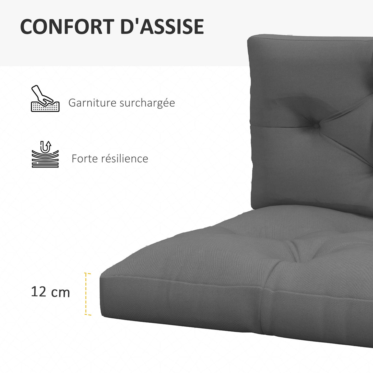 Ensemble de 2 coussins pour canapé palette 2 places dim. 120L x 80l x 12H cm Polyester gris-4