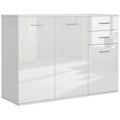 Buffet salon à haut brillance, meuble de rangement avec 2 tiroirs, 3 portes et étagère réglable, style contemporain, buffet salle à manger et cuisine, 106 x 35 x 76 cm, blanc-0