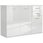 Buffet salon à haut brillance, meuble de rangement avec 2 tiroirs, 3 portes et étagère réglable, style contemporain, buffet salle à manger et cuisine, 106 x 35 x 76 cm, blanc-0