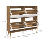 Meuble à chaussures 4 abattants 16 paires avec étagère réglable pieds en bois de pin 95 x 26 x 95 cm naturel-2