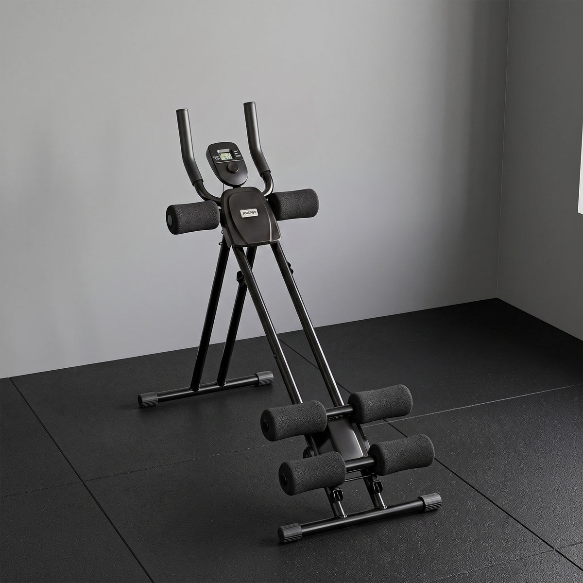 Appareil à Abdominaux Pliable avec Écran LCD, Double Rail, Mousse PVC, Cadre en Acier, 92x41x83cm, Noir-1